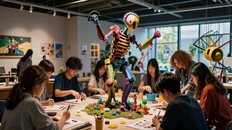 Conoces el Kit Educativo de Theo Jansen para aprender 6 Taller moderno con escultura cinética y estudiantes diversos