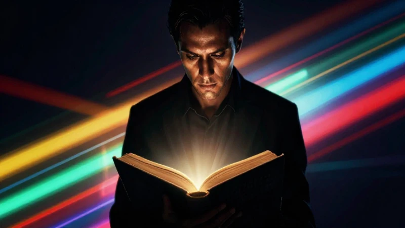 Retrato cinematográfico con libro antiguo brillante
