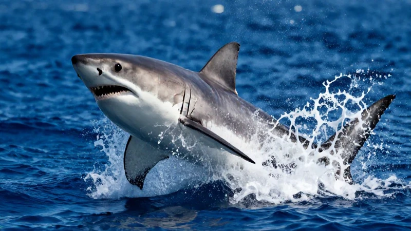 Quieres saber sobre el tiburón blanco, su hábitat y ataques 5 Tiburón blanco saltando en el océano dramático
