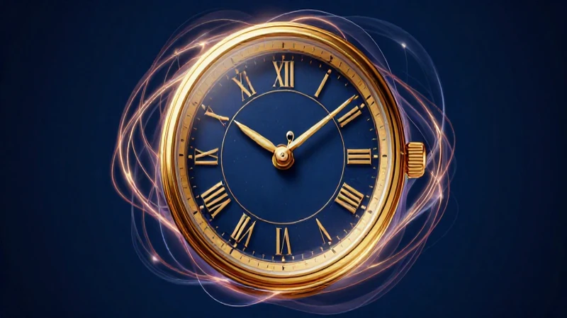 Tiempo en física: Definición, medición y características 4 Reloj de oro místico con energía en fondo azul