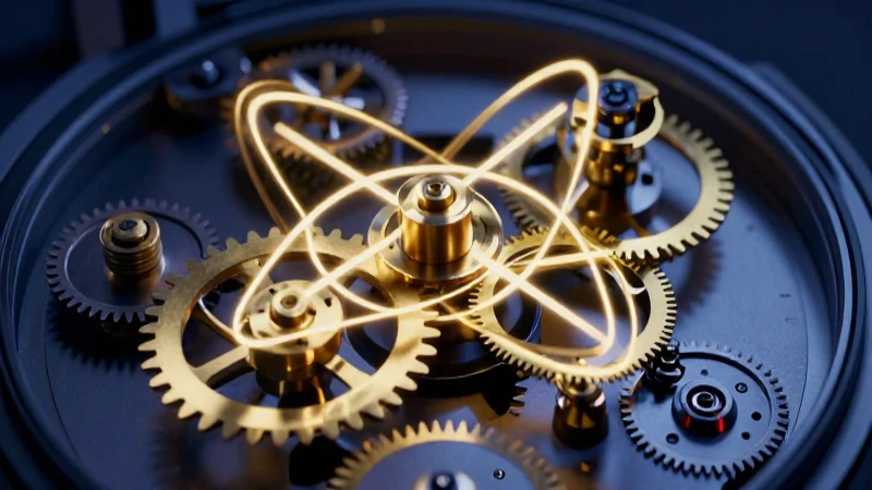 Tiempo en física: Definición, medición y características 5 Reloj atómico hiperrealista, oro e índigo