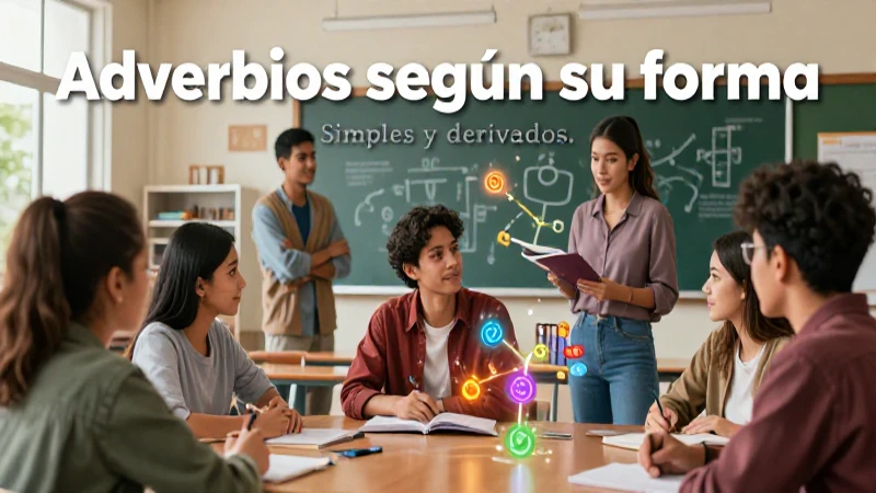 Ilustración educativa de tipos de adverbios