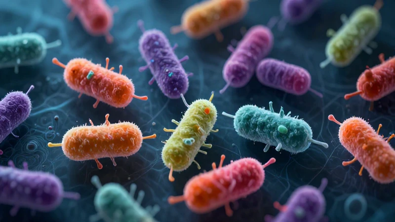 Cuáles son los tipos y características de las bacterias 3 Ilustración científica vibrante de colonias bacterianas