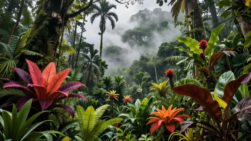 Selva tropical exuberante, ultra detallada y vibrante
