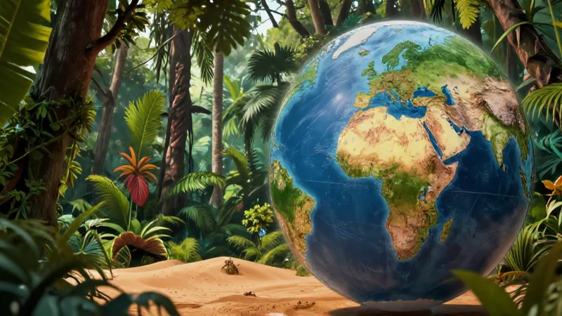 Bosque tropical y desierto en mapa educativo detallado