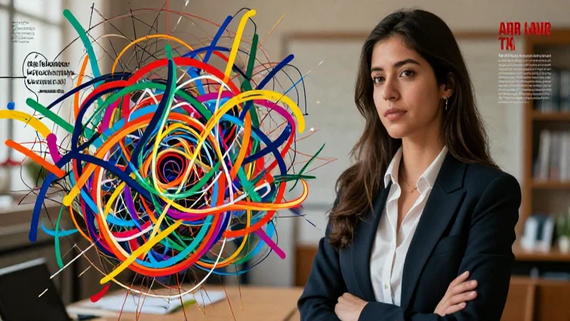 Joven académica en entorno de lógica moderno