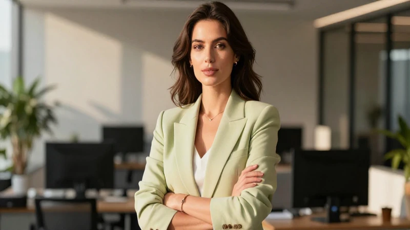 Mujer profesional moderna en oficina iluminada