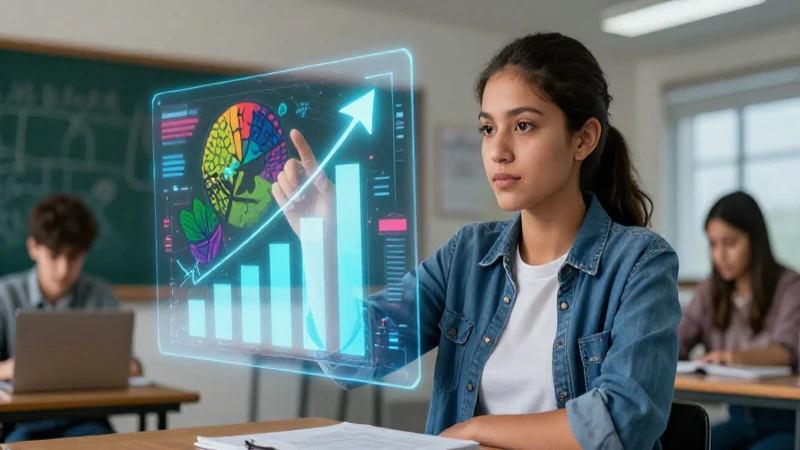 Conoce las nuevas tendencias en evaluación educativa en México: Enfoques innovadores en la escuela 3 Estudiante interactúa con hologramas de progreso