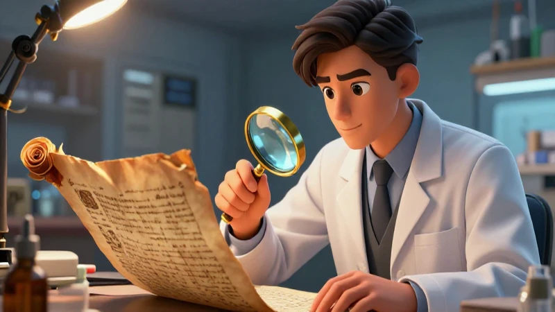 Ilustración de académico estudiando un pergamino histórico