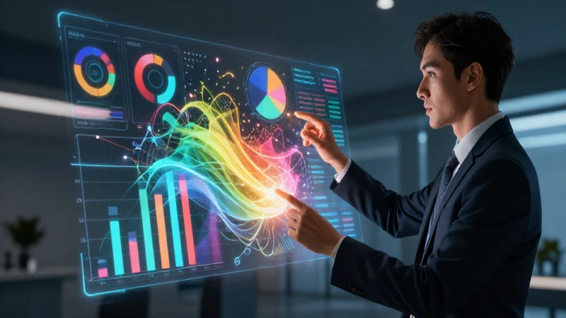 Educador moderno analiza datos holográficos futuristas