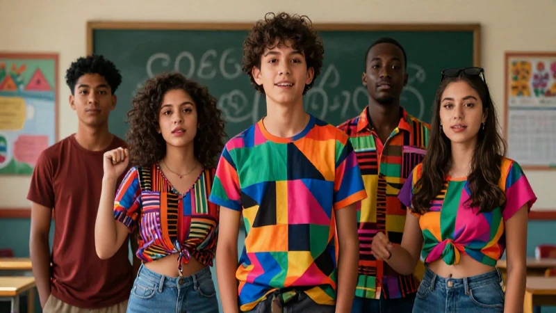 Estudiante vibrante rodeado de cultura y arte moderno