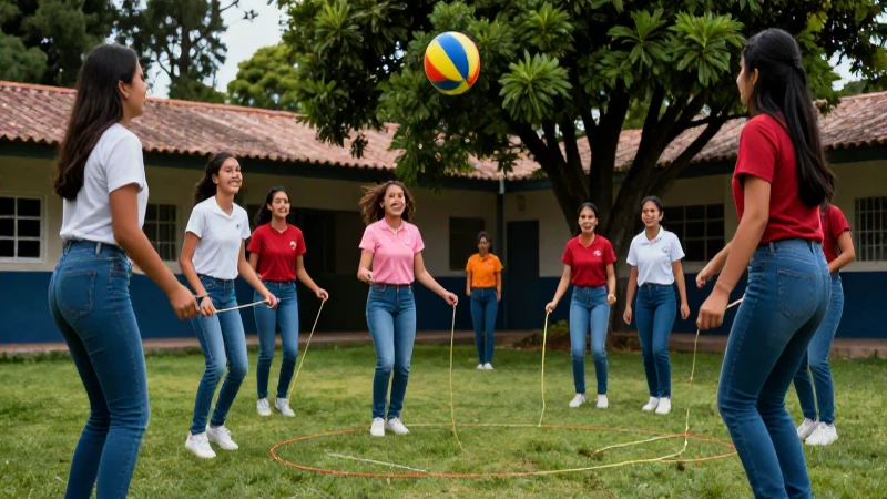 Tipos de juegos: características, beneficios y más 7 Estudiantes mexicanos alegres jugando en el patio