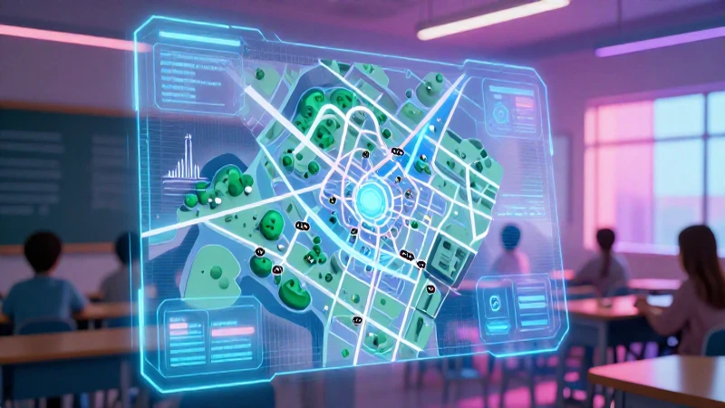 Mapa holográfico futurista en entorno didáctico