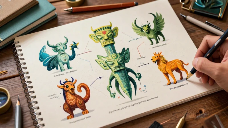 Tipos de mitos: clasificación y tipología en dibujos 4 Ilustración dinámica de mitos con estética académica