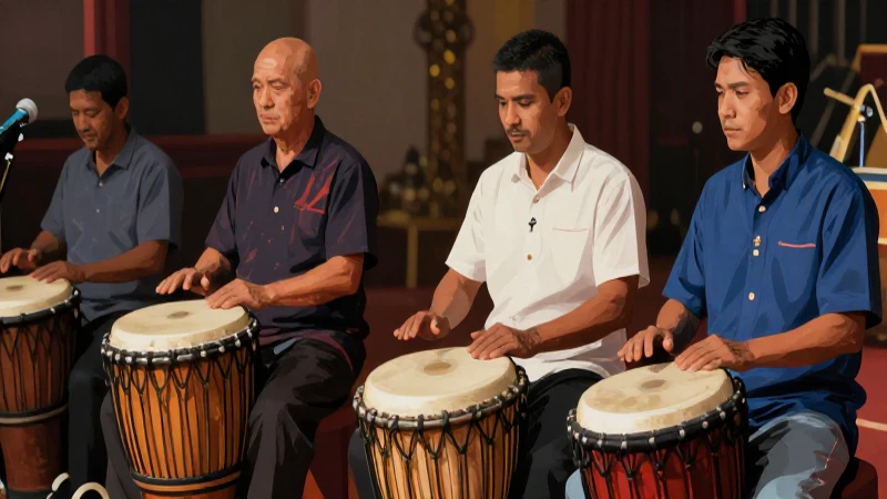Instrumentos percusivos dinámicos en estilo editorial