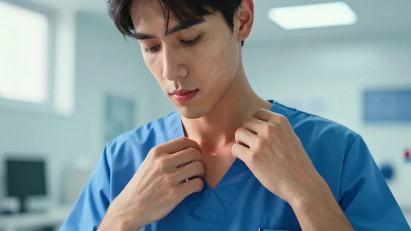 Estudiante médico examina pulso carotídeo en entorno clínico moderno