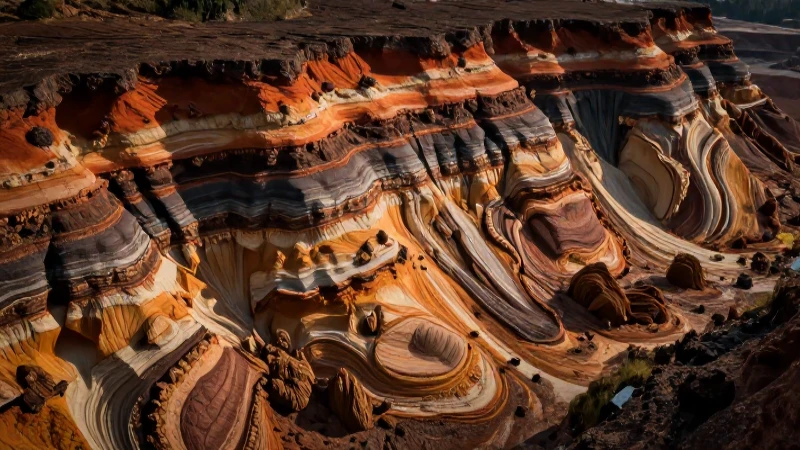 Corte geológico profesional con texturas vibrantes