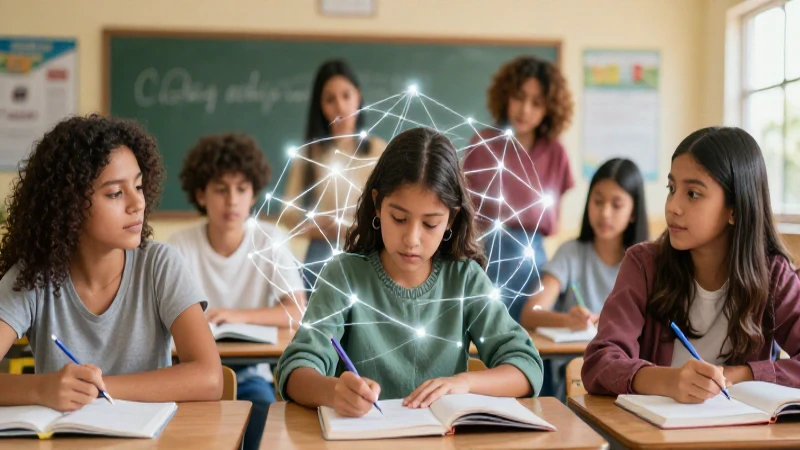 Estudiantes mexicanos conectados en aula moderna