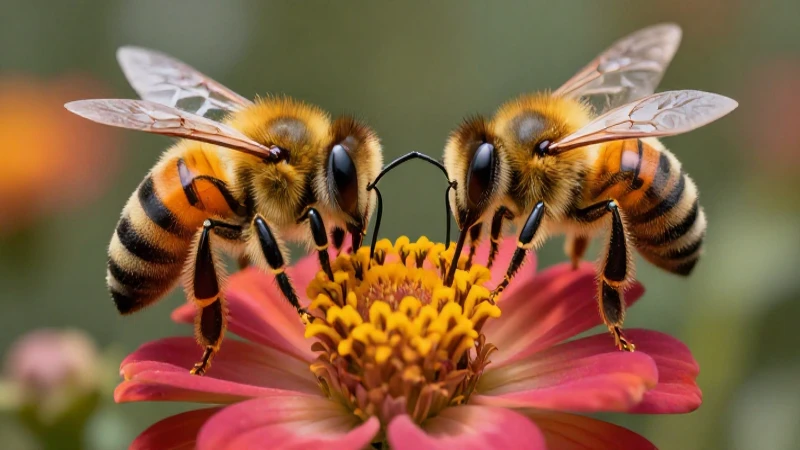 Vibrante interacción entre abeja y flor