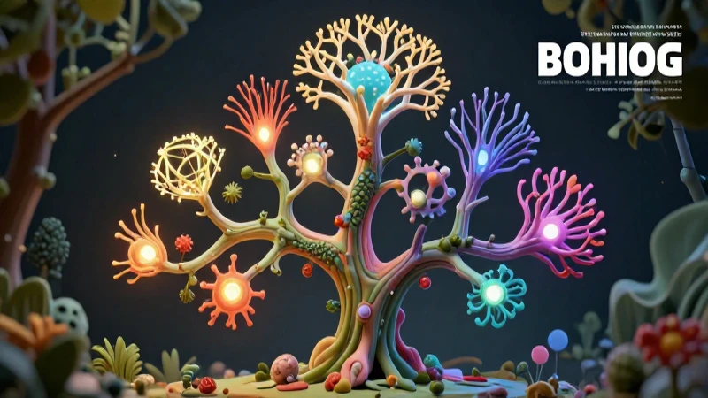 Visualización 3D vibrante de árbol filogenético