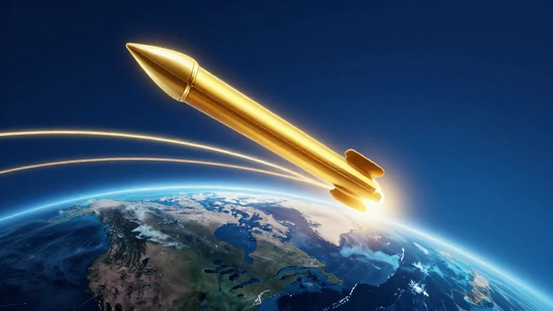 Proyectil dorado ascendiendo sobre el planeta