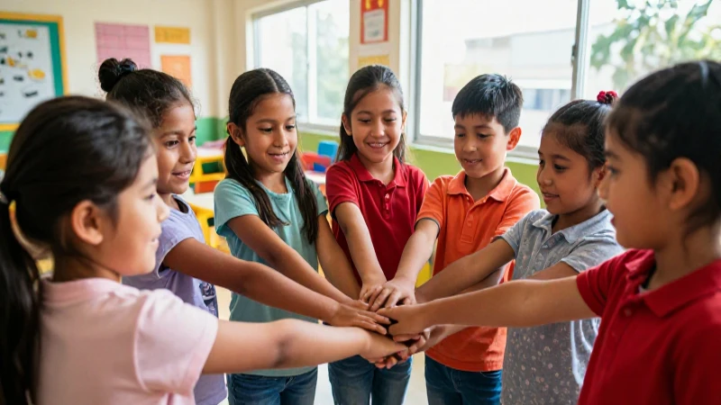 Niños mexicanos felices y unidos en el aula