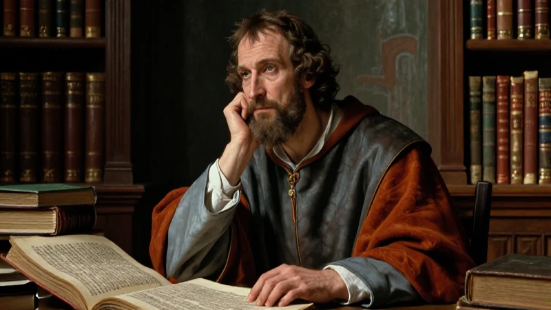 Santo Tomás de Aquino: Vida, obra y su filosofía esencial 3 Retrato detallado de Tomás de Aquino en biblioteca