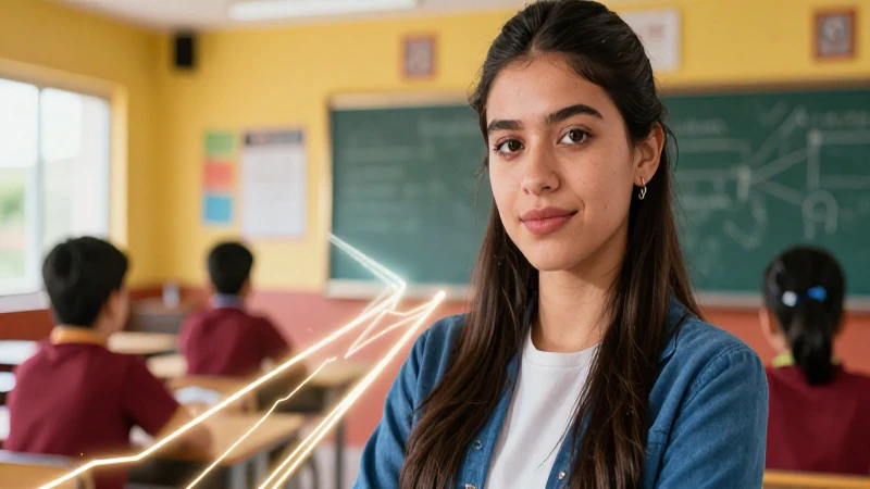 Educadora moderna en portada de revista con estética mexicana