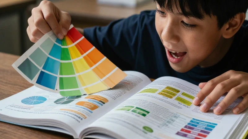 Joven entusiasta con colores vibrantes y libros
