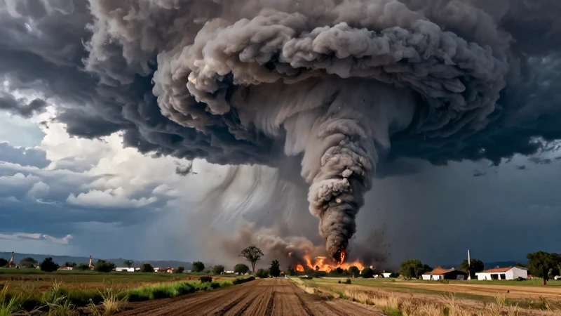 Ilustración educativa sobre tornados en paisaje mexicano