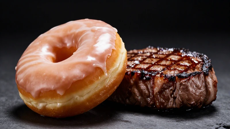   Donas gourmet y bistec en fotografía culinaria impactante