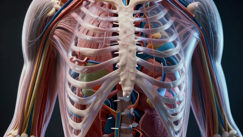Ilustración hiperrealista de un torso humano con sistemas biológicos