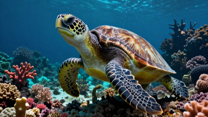 Tortuga: Información, hábitat, tipos y reproducción 3 Tortuga marina en un arrecife tropical vibrante