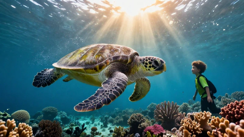 Tortuga majestuosa y protector en vibrante arrecife