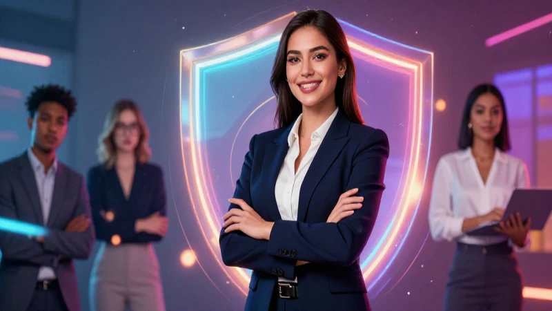 Profesional moderno y vibrante con escudo legal