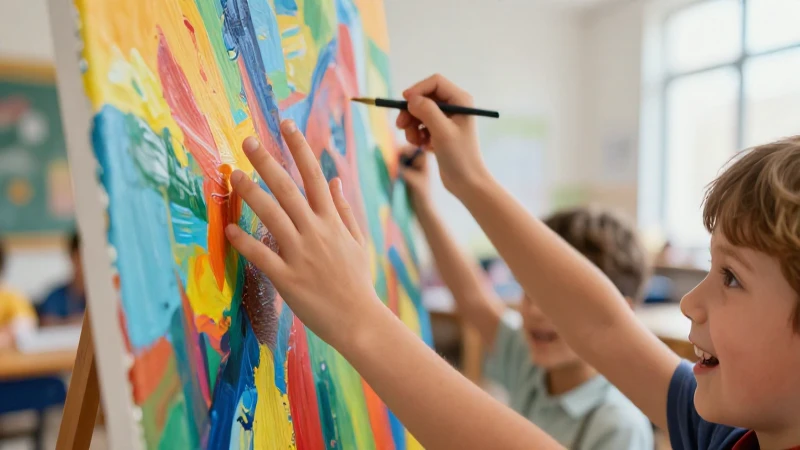 Trabajos de arte para primaria: creatividad y aprendizaje 4 Ilustración de niños felices con arte vibrante