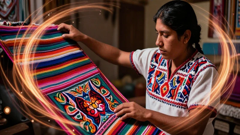 Tradicional: definición y concepto de lo tradicional 5 Artesana mexicana toca textil con luz vibrante