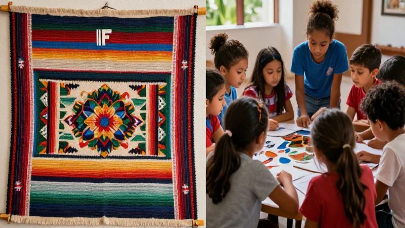 Tradicional: definición y concepto de lo tradicional 9 Textil mexicano antiguo frente a niños colaborando