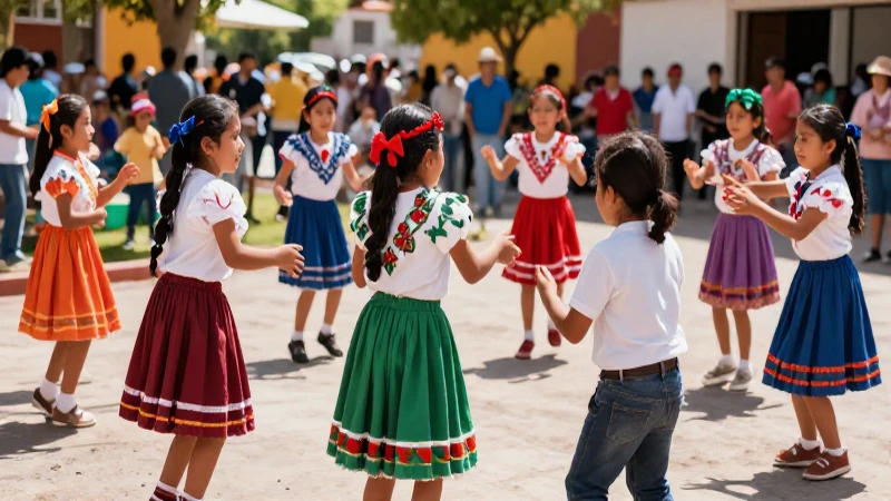 Niños mexicanos jugando en un ambiente vibrante y profesional