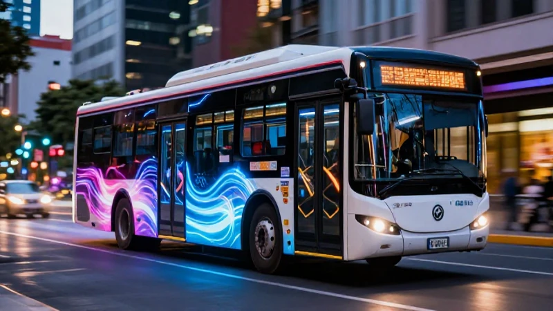 Bus urbano moderno en movimiento con energía visual