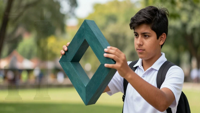 Transversal: significado en geometría, política y educación 4 Joven mexicano estudia estructura cívica geométrica