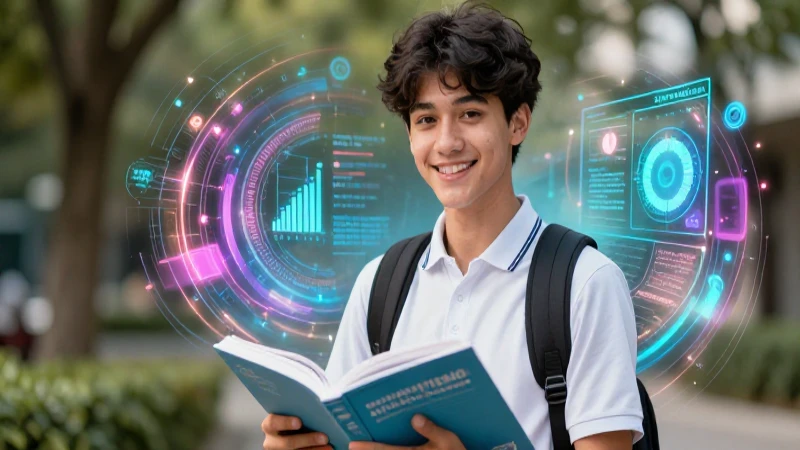 Estudiante exitoso con enfoque académico vibrante