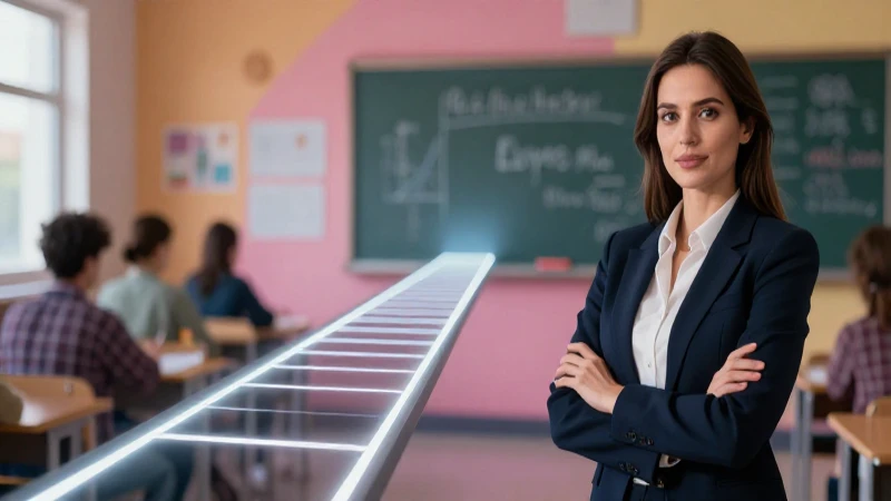 Aprende a dominar la trayectoria rectilínea con nuestra guía avanzada 6 Profesora moderna y brillante con un camino geométrico