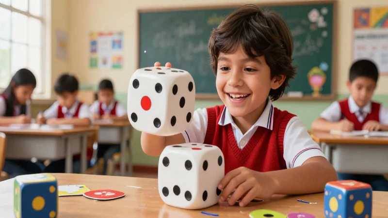 Niño mexicano aprende con dados educativos y vibrantes