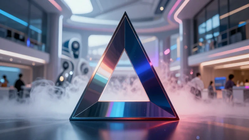 Triángulo acutángulo: definición, características y concepto 8 Triángulo futurista con estética académica vibrante