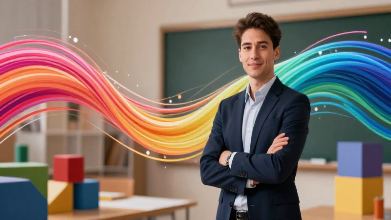 Profesor moderno con arte abstracto educativo y dinámico