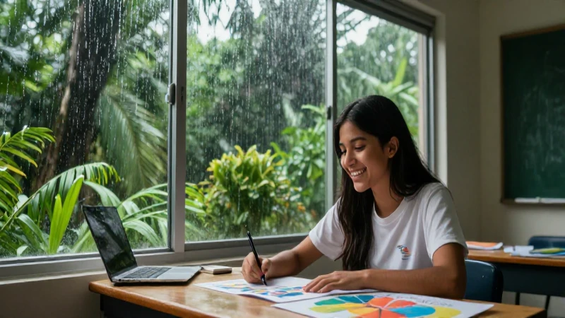 Disfruta el clima tropical: consejos para sacarle provecho a las lluvias en verano 4 Estudiante feliz crea bajo lluvia tropical