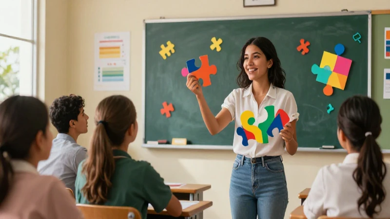 Joven maestra en aula moderna