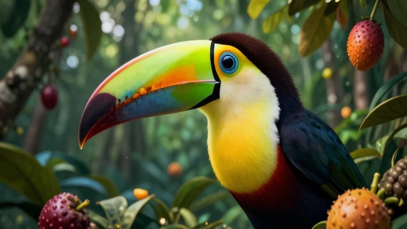 Tucán: Tipos, Alimentación y Características Esenciales 5 Tucán vibrante en bosque tropical detallado
