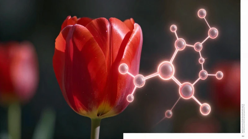 Tulipán: Qué es, características y usos en la medicina 8 Tulipán rojo hiperrealista con estructura molecular